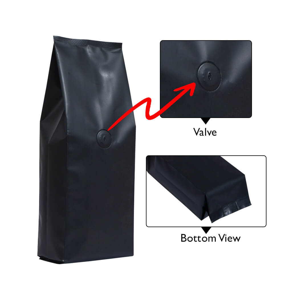 Side gusset bag with valve