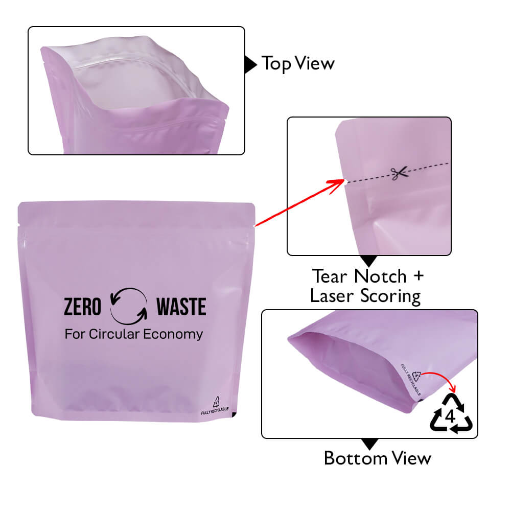 Pink Marshmallow Recyclable Stand Up Pouches Wider Width Size