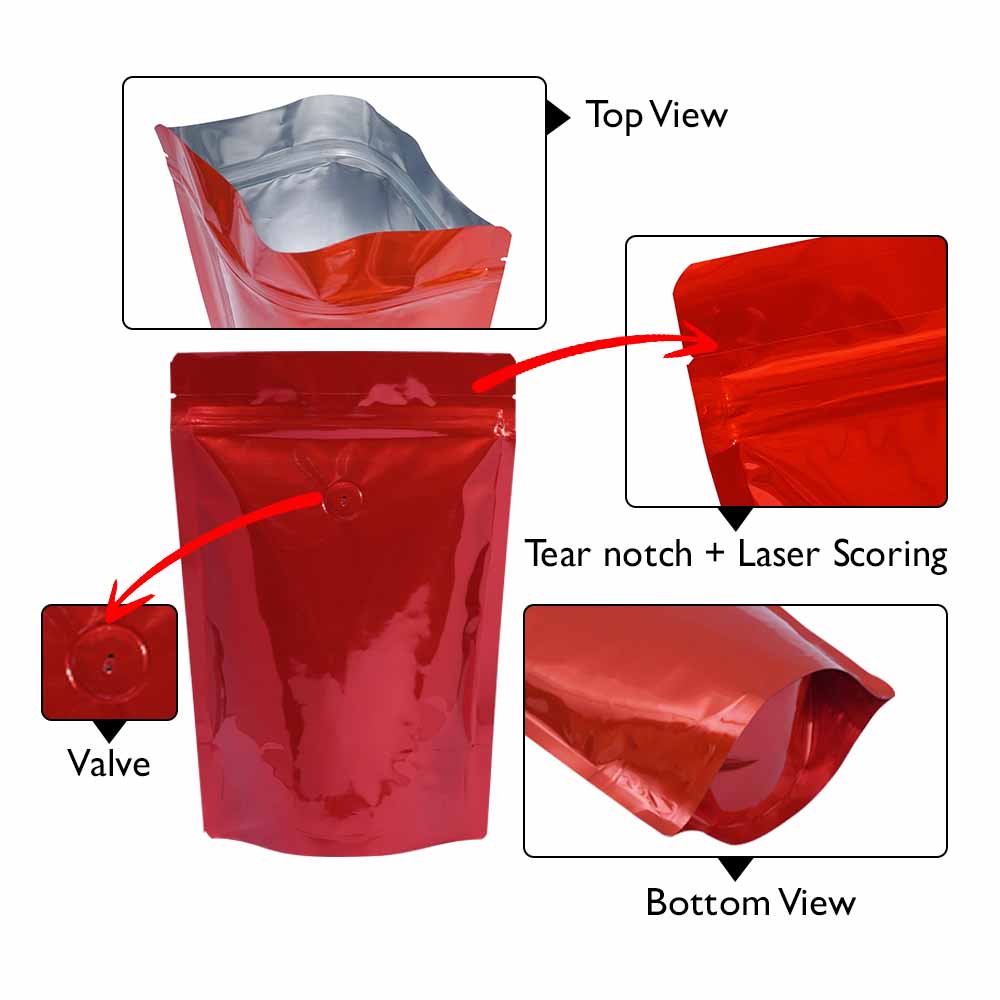 Foil standup pouches with valve