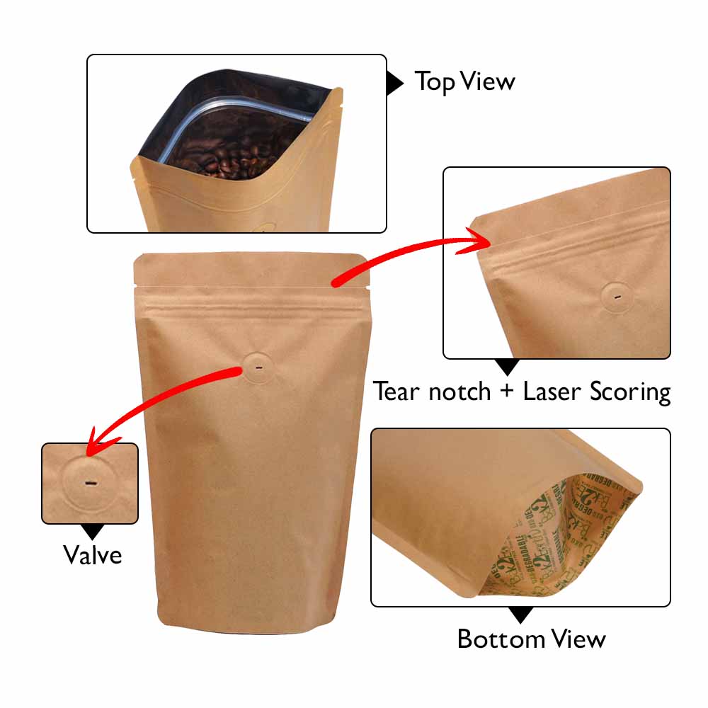 kraft paper standup pouch with valve