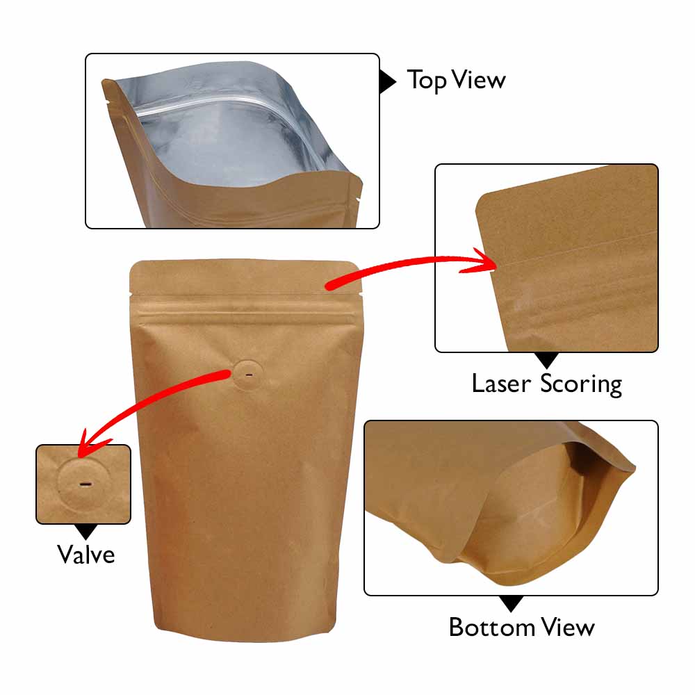kraft paper standup pouch with valve