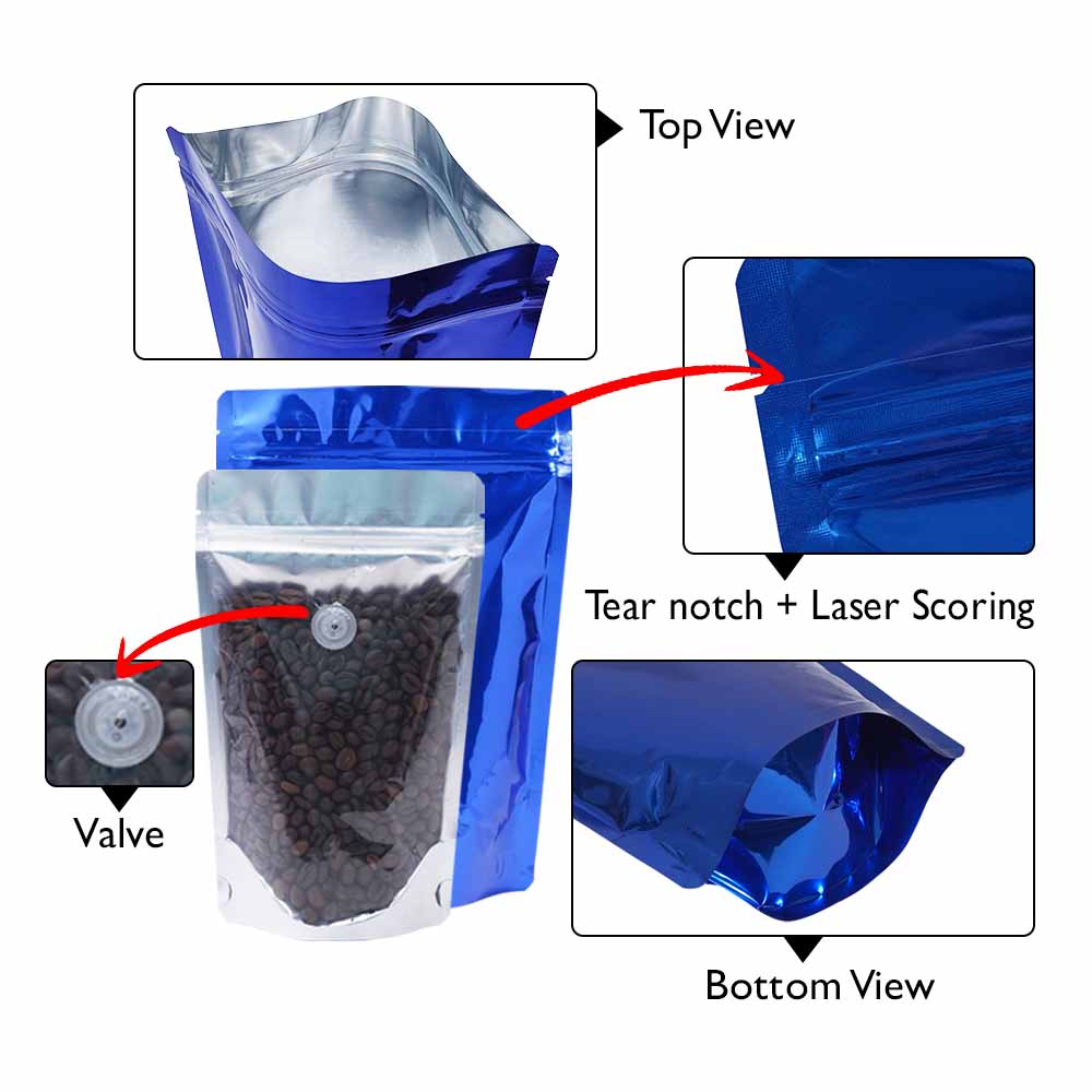 foil clear standup pouches with valve